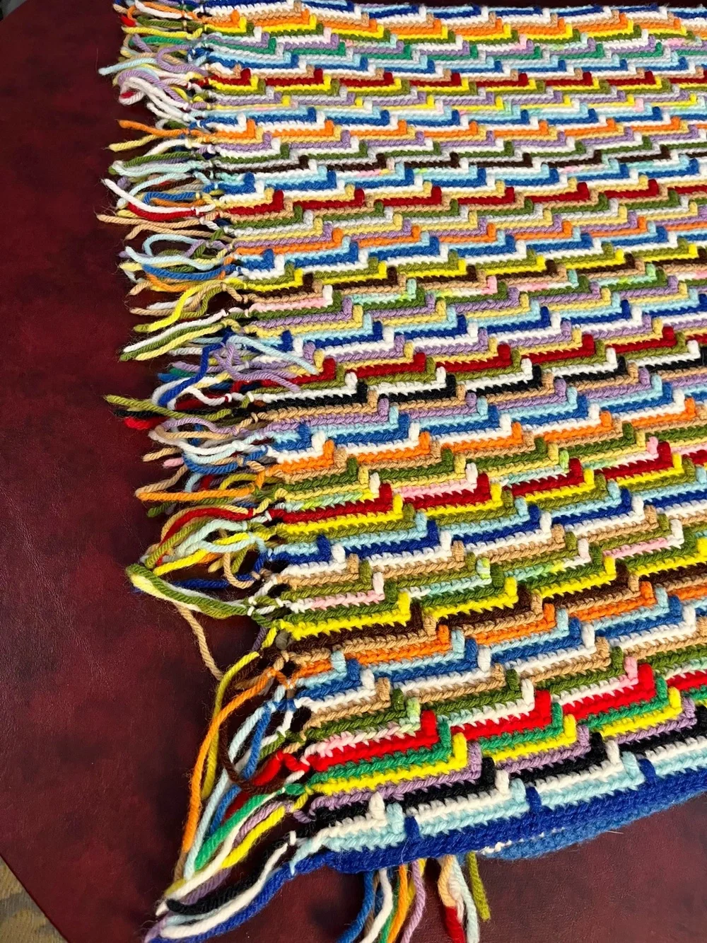 Vintage Handmade Crochet Afghan Blanket Multi Color Striped Boho 48”x52”